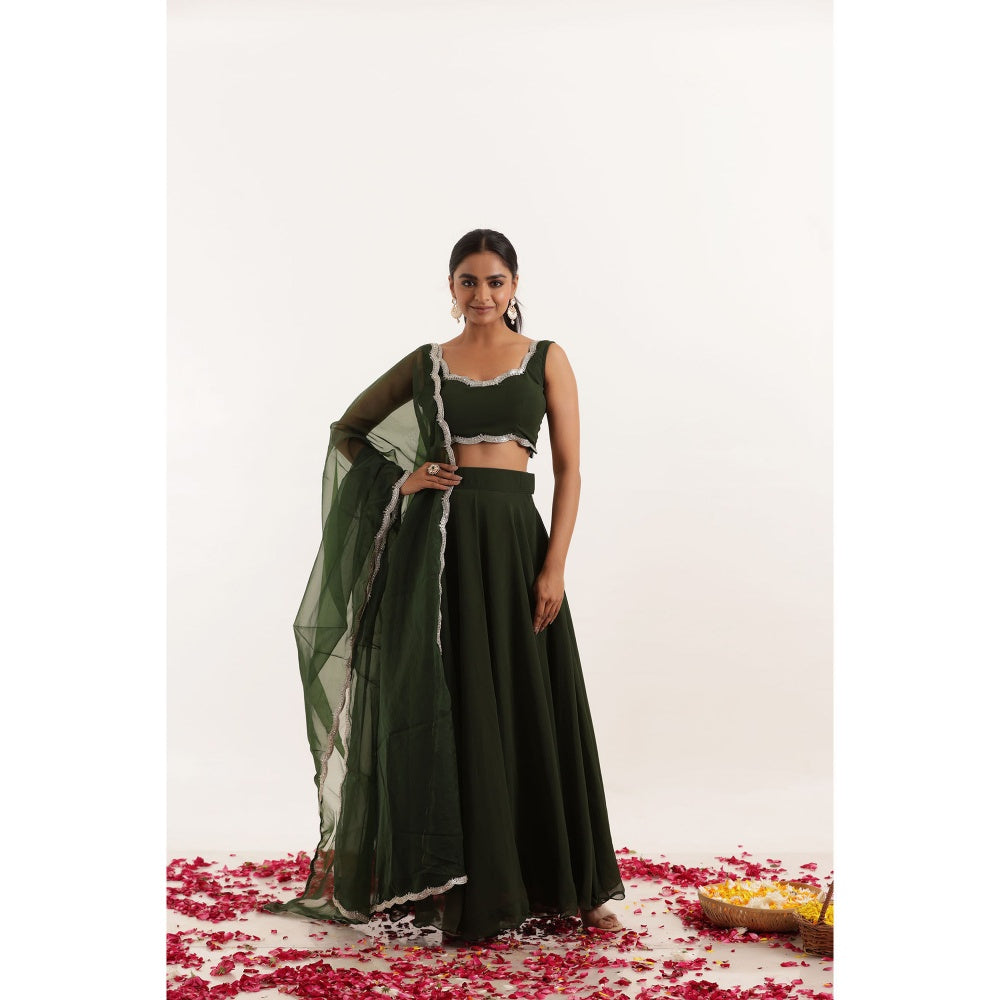 DEASHA INDIA Sitara Dark Green Detailed Lehenga with Blouse and Dupatta (Set of 3)