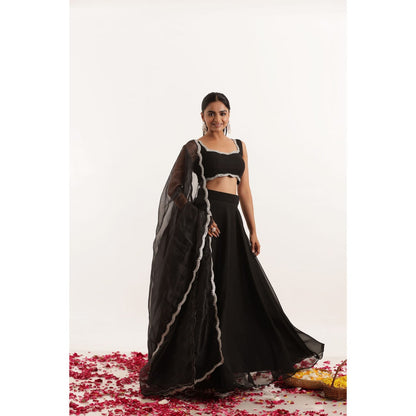 DEASHA INDIA Leela Black Detailed Lehenga with Blouse and Dupatta (Set of 3)