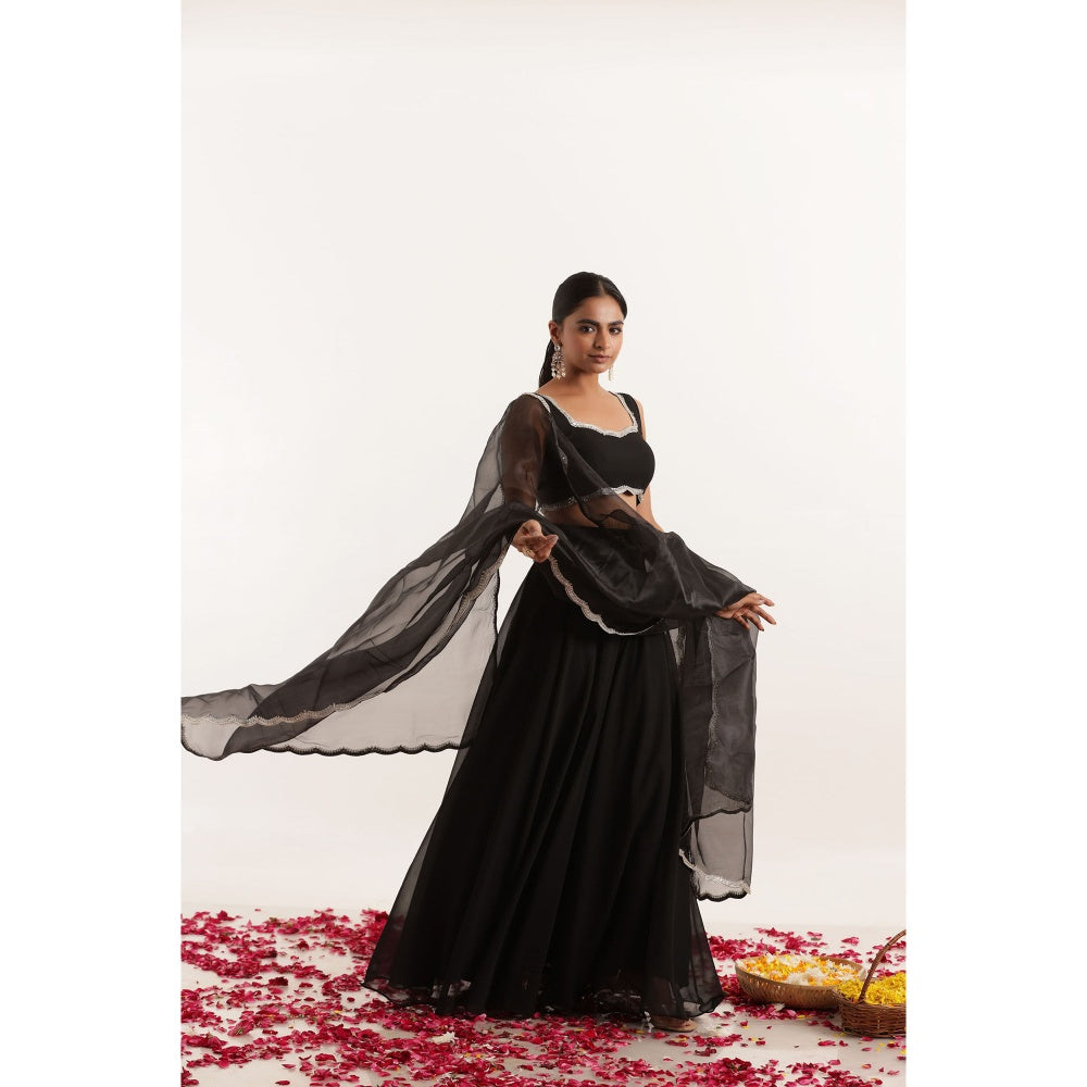 DEASHA INDIA Leela Black Detailed Lehenga with Blouse and Dupatta (Set of 3)