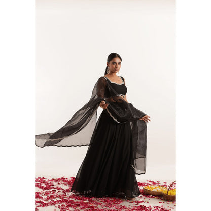 DEASHA INDIA Leela Black Detailed Lehenga with Blouse and Dupatta (Set of 3)