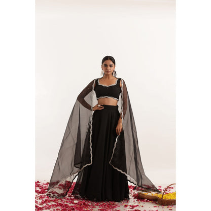 DEASHA INDIA Leela Black Detailed Lehenga with Blouse and Dupatta (Set of 3)
