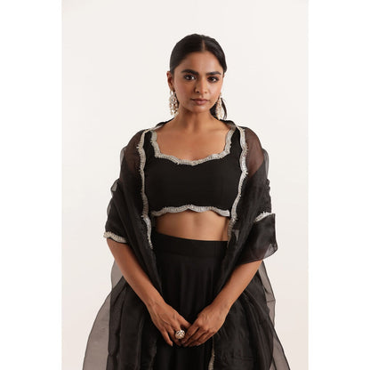 DEASHA INDIA Leela Black Detailed Lehenga with Blouse and Dupatta (Set of 3)