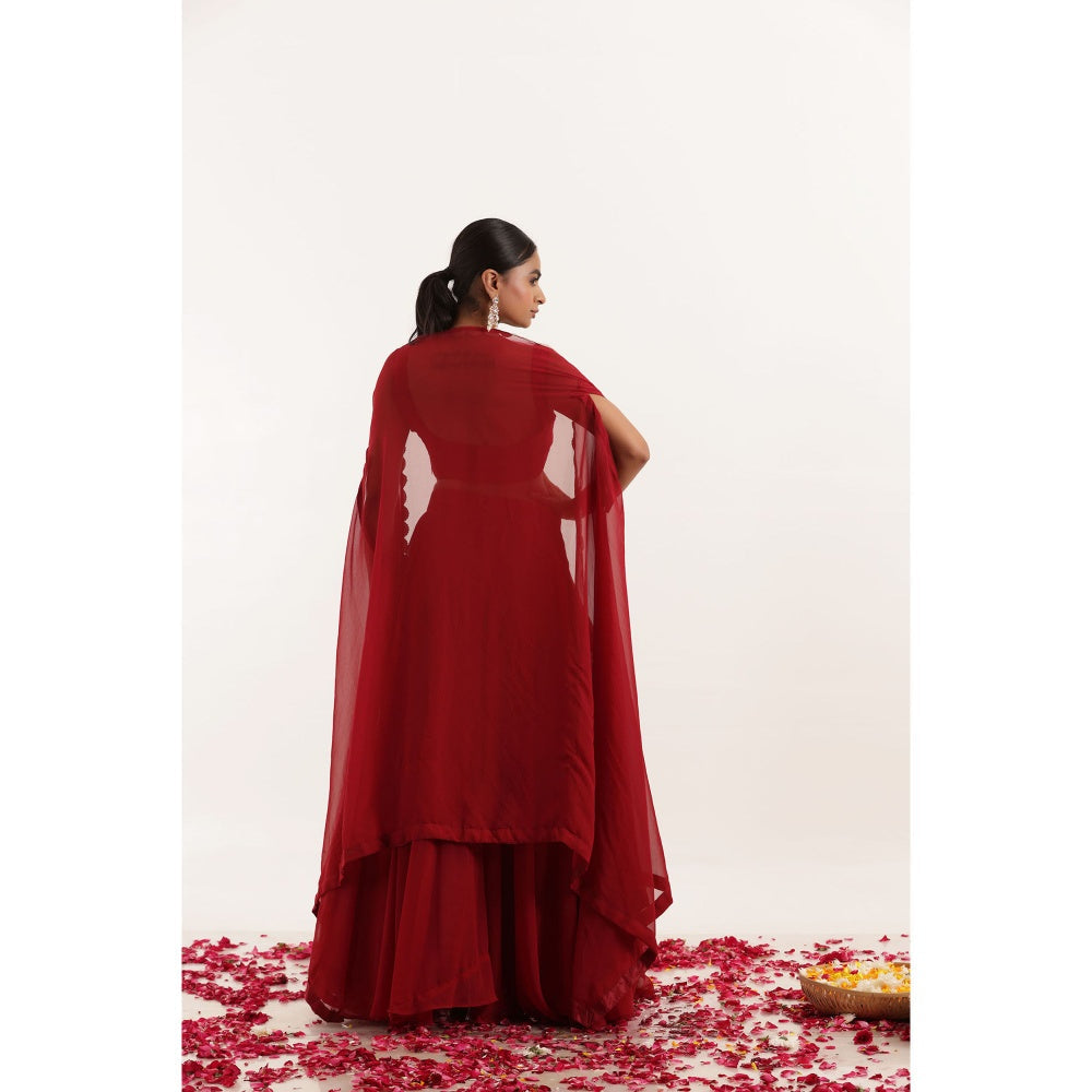 DEASHA INDIA Rivas Maroon Red Shrug Lehenga with Blouse and Dupatta (Set of 3)