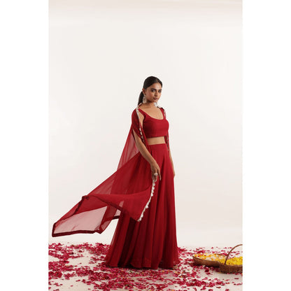 DEASHA INDIA Rivas Maroon Red Shrug Lehenga with Blouse and Dupatta (Set of 3)