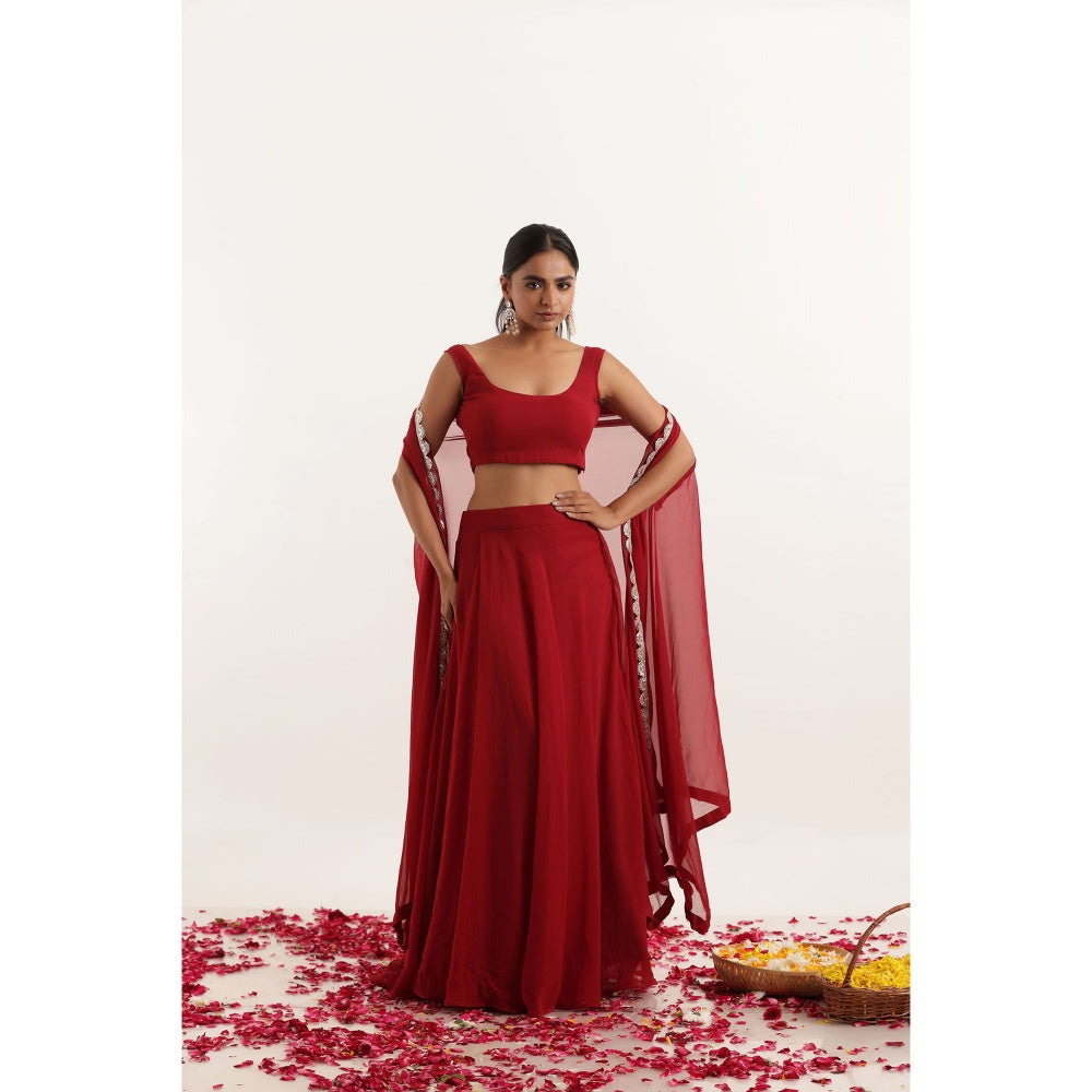 DEASHA INDIA Rivas Maroon Red Shrug Lehenga with Blouse and Dupatta (Set of 3)