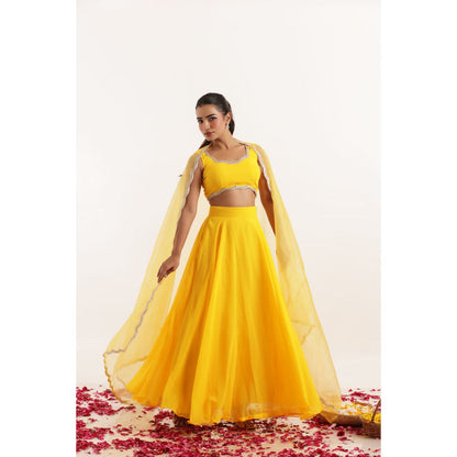 DEASHA INDIA Kavya Yellow Detailed Lehenga with Blouse and Dupatta (Set of 3)