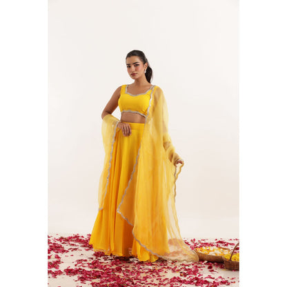 DEASHA INDIA Kavya Yellow Detailed Lehenga with Blouse and Dupatta (Set of 3)