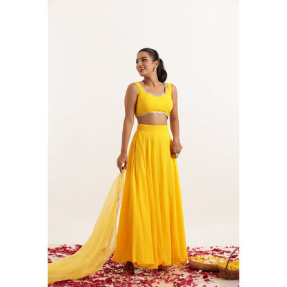 DEASHA INDIA Kavya Yellow Detailed Lehenga with Blouse and Dupatta (Set of 3)
