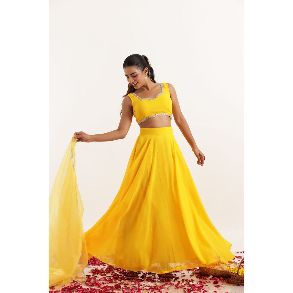 DEASHA INDIA Kavya Yellow Detailed Lehenga with Blouse and Dupatta (Set of 3)