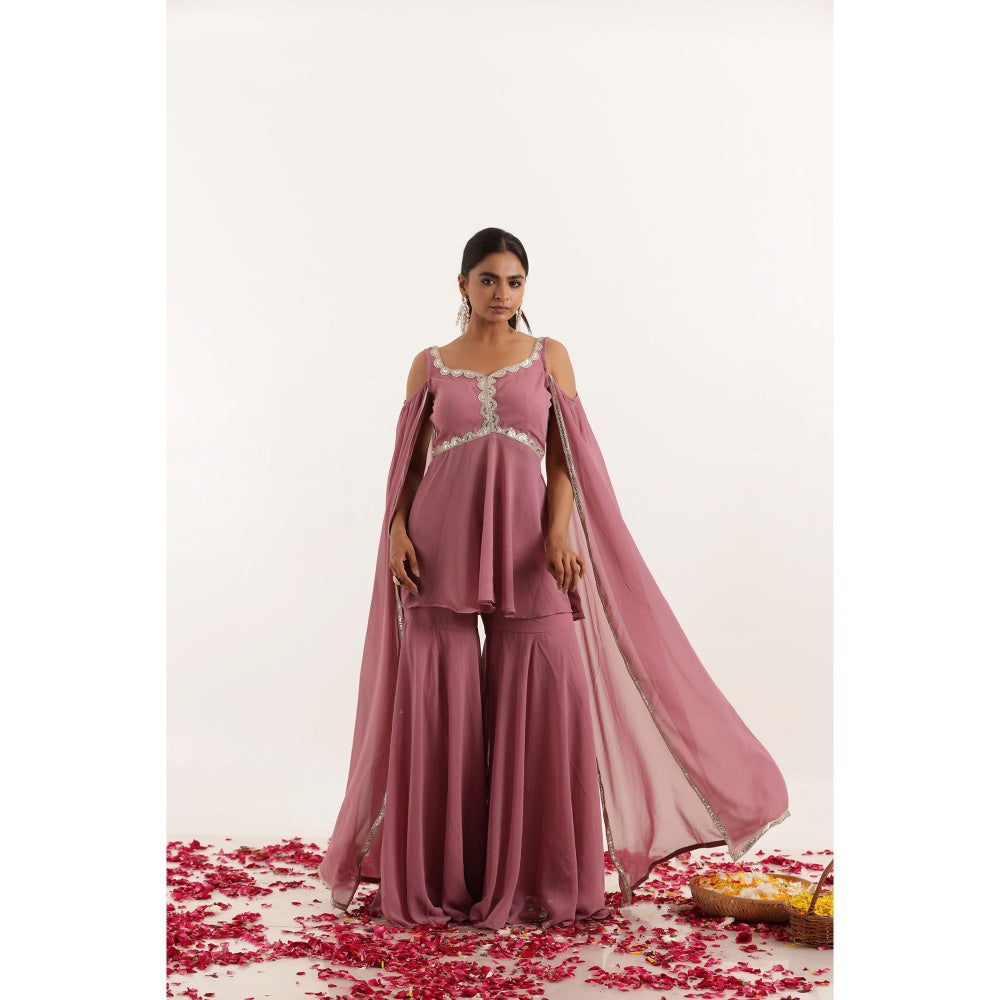 DEASHA INDIA Rhea Mauve Detailed Lace Work Kurti with Sharara (Set of 2)