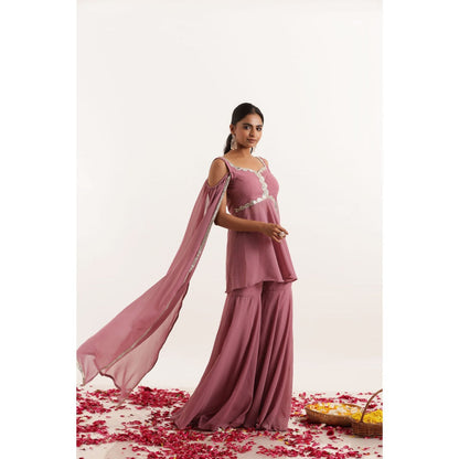 DEASHA INDIA Rhea Mauve Detailed Lace Work Kurti with Sharara (Set of 2)