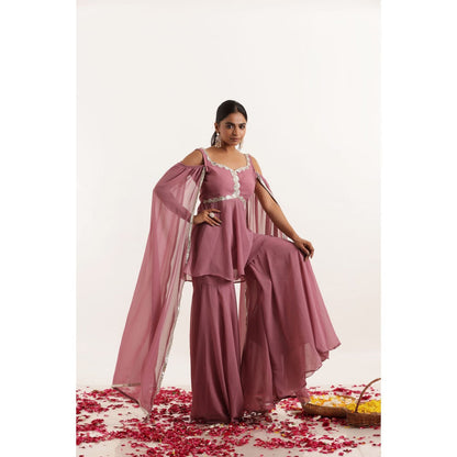 DEASHA INDIA Rhea Mauve Detailed Lace Work Kurti with Sharara (Set of 2)