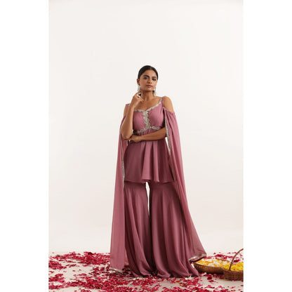 DEASHA INDIA Rhea Mauve Detailed Lace Work Kurti with Sharara (Set of 2)