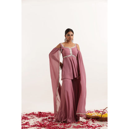 DEASHA INDIA Rhea Mauve Detailed Lace Work Kurti with Sharara (Set of 2)