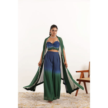 DEASHA INDIA Anika Ombre Detailed Bustier with Pant and Shrug (Set of 3)