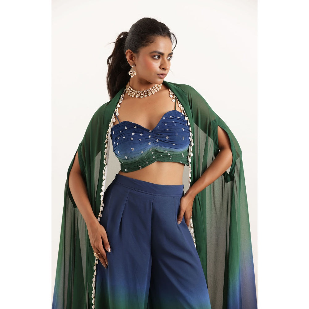 DEASHA INDIA Anika Ombre Detailed Bustier with Pant and Shrug (Set of 3)