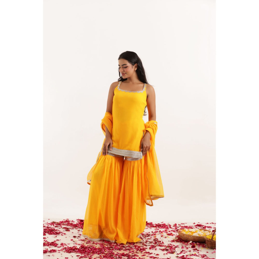 DEASHA INDIA Neha Yellow Solid Kurta with Sharara and Dupatta (Set of 3)