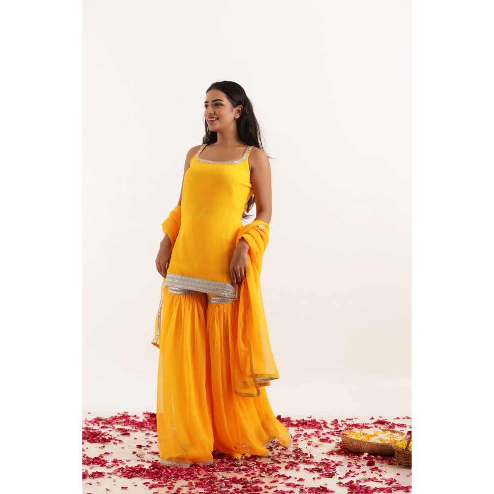 DEASHA INDIA Neha Yellow Solid Kurta with Sharara and Dupatta (Set of 3)