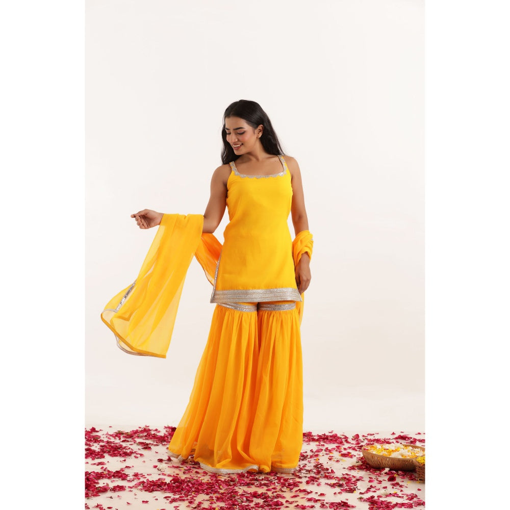 DEASHA INDIA Neha Yellow Solid Kurta with Sharara and Dupatta (Set of 3)