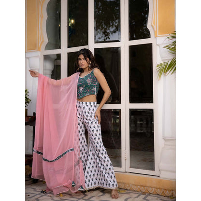 DEASHA INDIA Gulnar Dark Green Blouse with Pant and Dupatta (Set of 3)