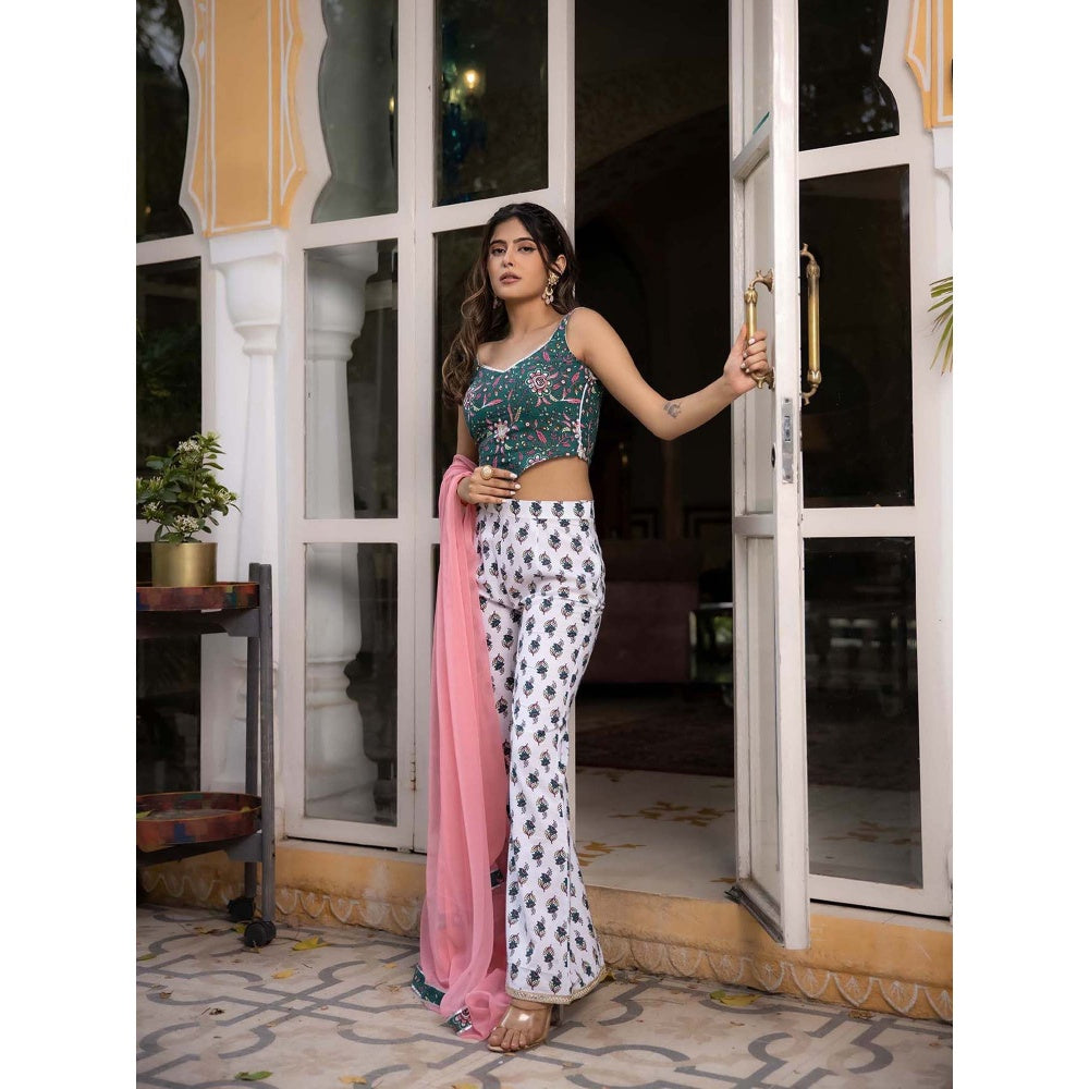 DEASHA INDIA Gulnar Dark Green Blouse with Pant and Dupatta (Set of 3)