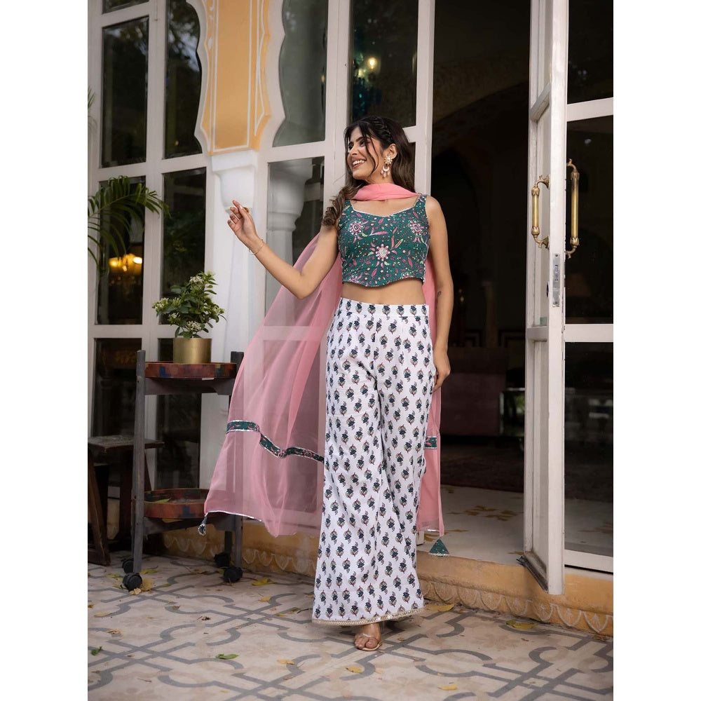 DEASHA INDIA Gulnar Dark Green Blouse with Pant and Dupatta (Set of 3)