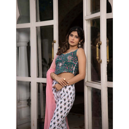 DEASHA INDIA Gulnar Dark Green Blouse with Pant and Dupatta (Set of 3)