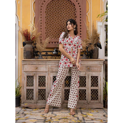 DEASHA INDIA White Ketri Cotton Floral Printed Co-Ord (Set of 2)