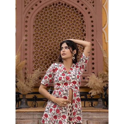 DEASHA INDIA White Ketri Cotton Floral Printed Co-Ord (Set of 2)