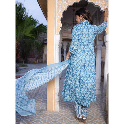 DEASHA INDIA Meerab Cotton Blue Kurta with Pant and Dupatta (Set of 3)