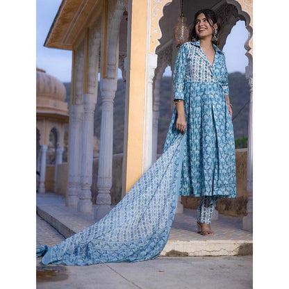 DEASHA INDIA Meerab Cotton Blue Kurta with Pant and Dupatta (Set of 3)