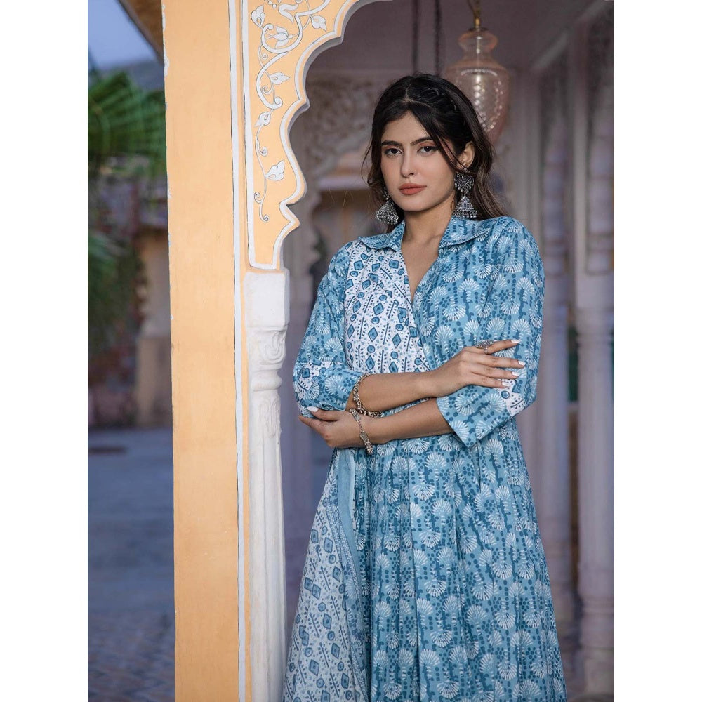 DEASHA INDIA Meerab Cotton Blue Kurta with Pant and Dupatta (Set of 3)