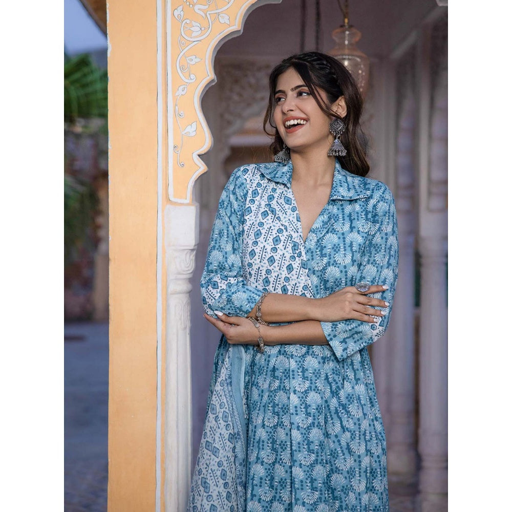 DEASHA INDIA Meerab Cotton Blue Kurta with Pant and Dupatta (Set of 3)