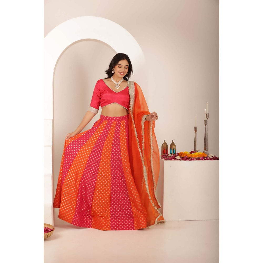 DEASHA INDIA Priya Multi Coloured Kali Lehenga with Blouse and Dupatta (Set of 3)