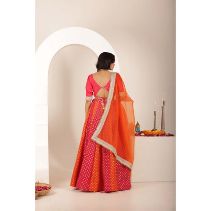 DEASHA INDIA Priya Multi Coloured Kali Lehenga with Blouse and Dupatta (Set of 3)