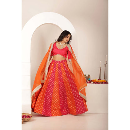 DEASHA INDIA Priya Multi Coloured Kali Lehenga with Blouse and Dupatta (Set of 3)