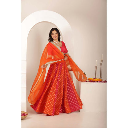 DEASHA INDIA Priya Multi Coloured Kali Lehenga with Blouse and Dupatta (Set of 3)