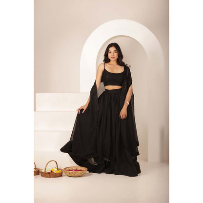 DEASHA INDIA Samira Black Net Embroidered Blouse with Lehenga and Dupatta (Set of 3)