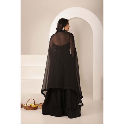 DEASHA INDIA Samira Black Net Embroidered Blouse with Lehenga and Dupatta (Set of 3)