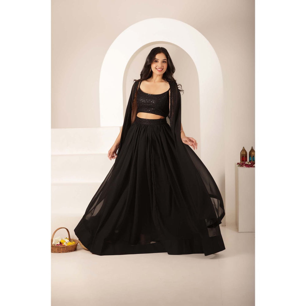 DEASHA INDIA Samira Black Net Embroidered Blouse with Lehenga and Dupatta (Set of 3)