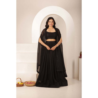 DEASHA INDIA Samira Black Net Embroidered Blouse with Lehenga and Dupatta (Set of 3)