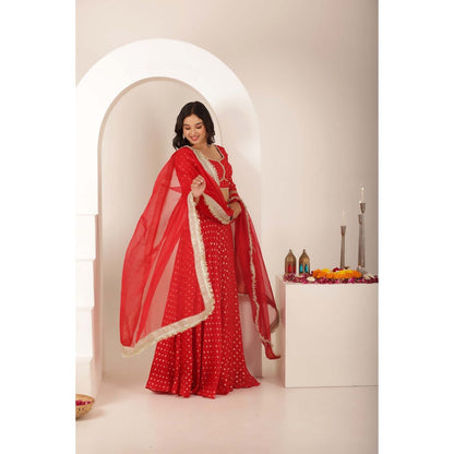 DEASHA INDIA Jivika Red Buti Lehenga with Blouse and Dupatta (Set of 3)