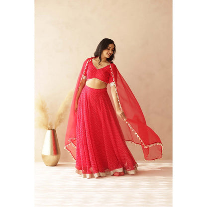 DEASHA INDIA Vamika Pink Bandhej Lehenga with Blouse and Dupatta (Set of 3)