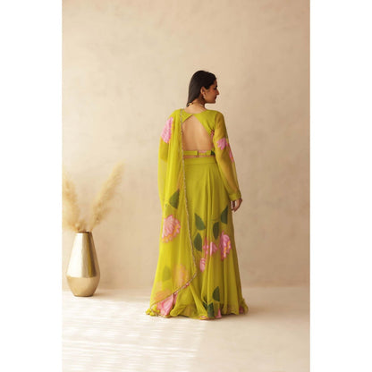 DEASHA INDIA Chhavi Green Hand Painted Lehenga with Blouse and Dupatta (Set of 3)