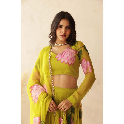 DEASHA INDIA Chhavi Green Hand Painted Lehenga with Blouse and Dupatta (Set of 3)