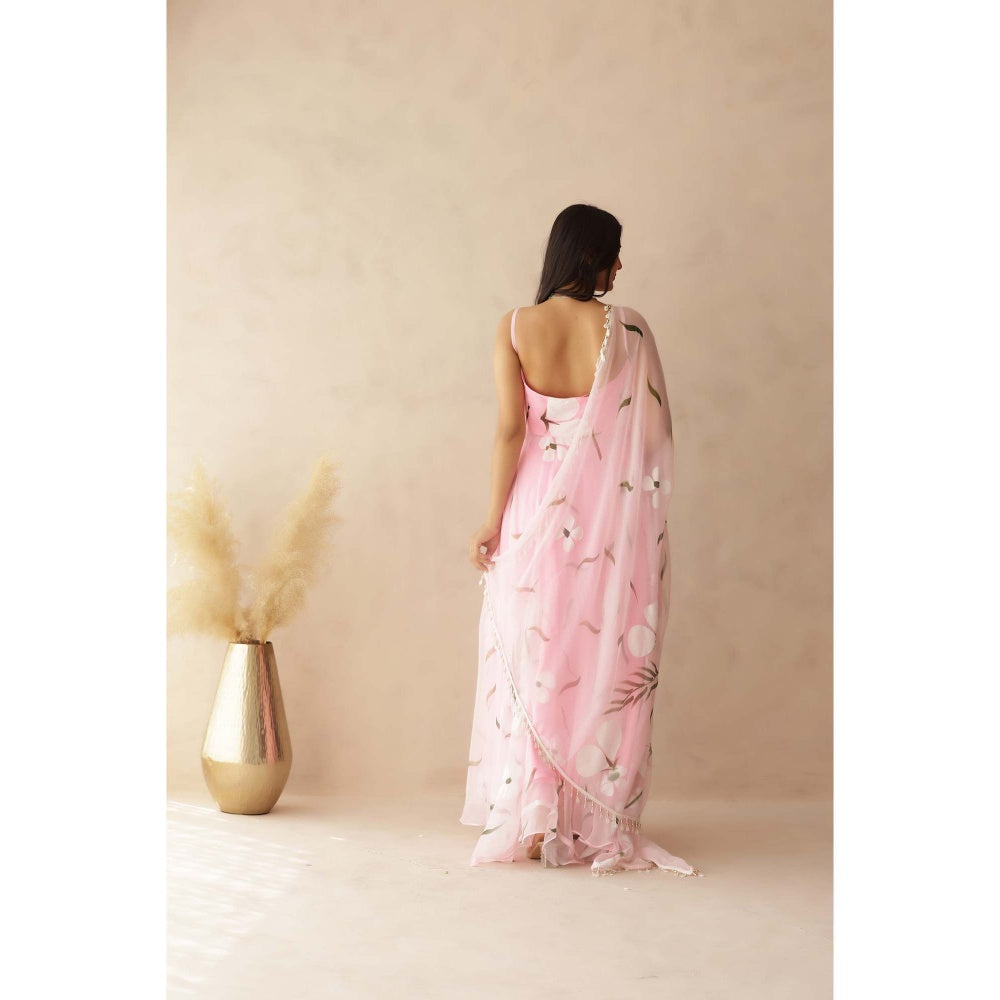 DEASHA INDIA Rahi Baby Pink Hand Painted Anarkali with Pant and Dupatta (Set of 3)