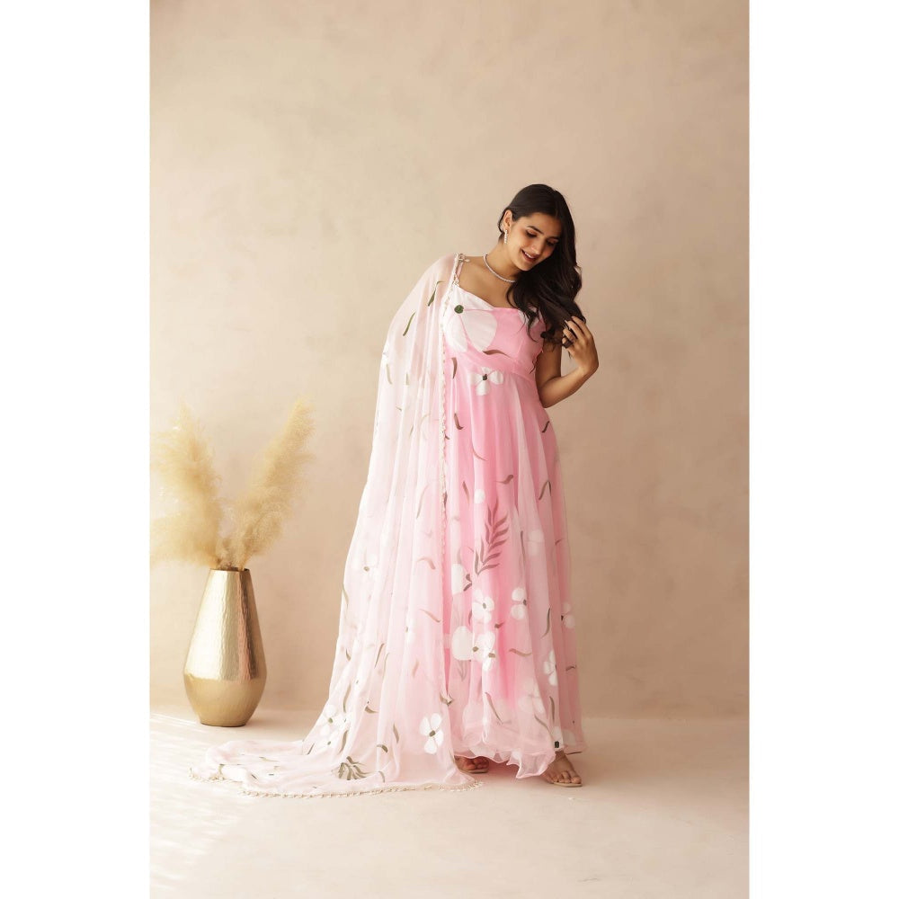 DEASHA INDIA Rahi Baby Pink Hand Painted Anarkali with Pant and Dupatta (Set of 3)