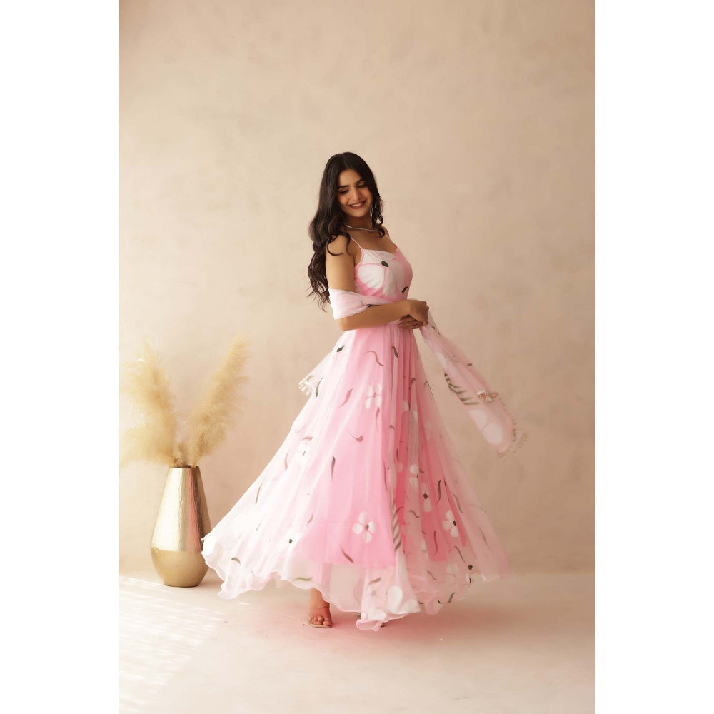 DEASHA INDIA Rahi Baby Pink Hand Painted Anarkali with Pant and Dupatta (Set of 3)