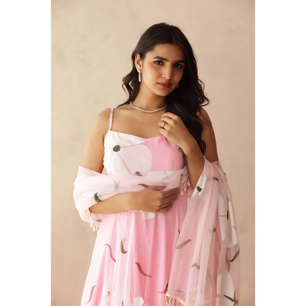 DEASHA INDIA Rahi Baby Pink Hand Painted Anarkali with Pant and Dupatta (Set of 3)