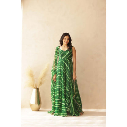 DEASHA INDIA Medha Leheriya Green Anarkali with Pant and Dupatta (Set of 3)